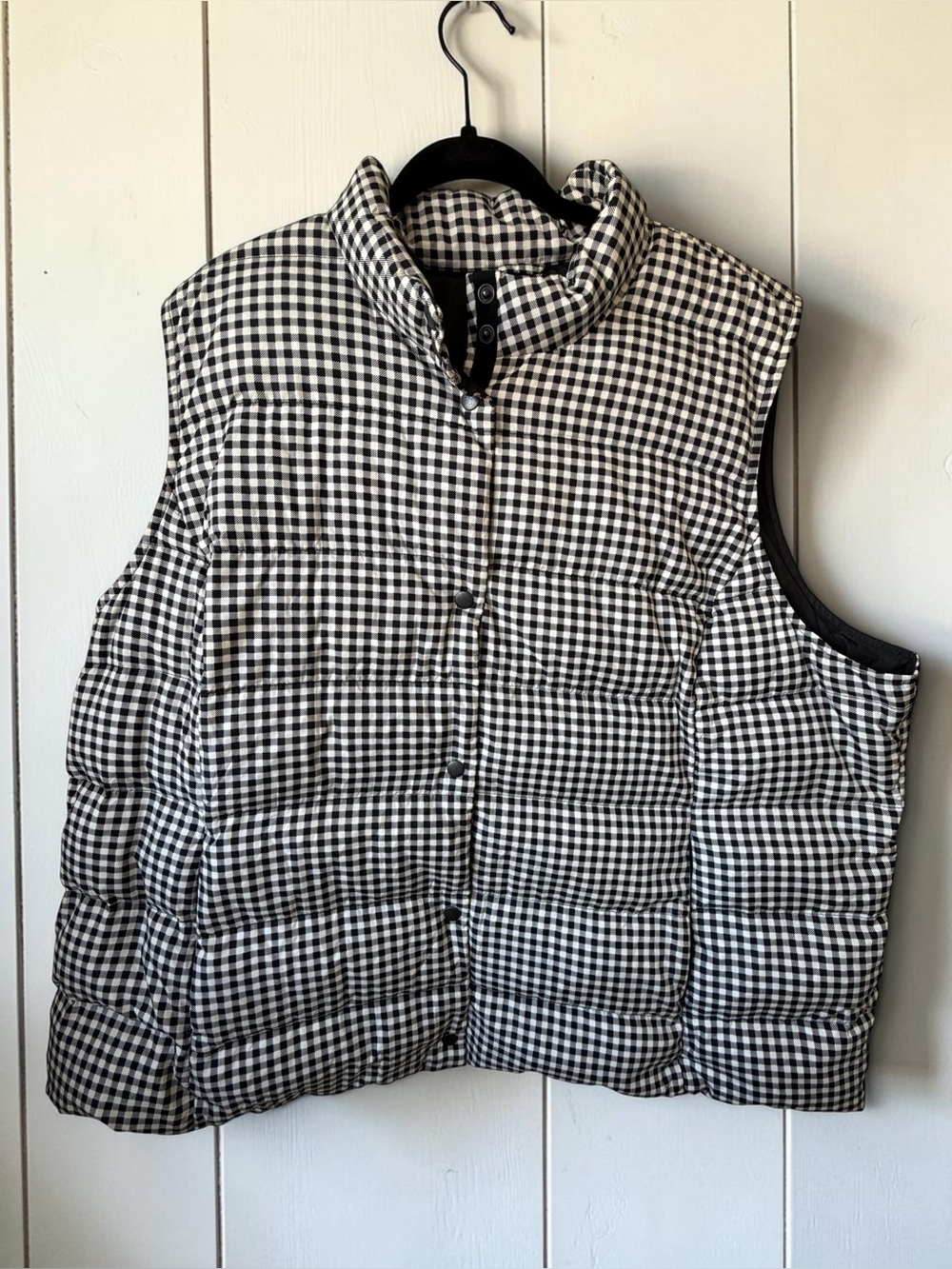 J.Jill Black White Gingham Puffer Vest Down Fill Snap Front Women’s 4X Gorpcore